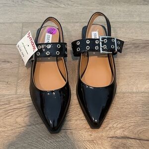 Steve Madden Black Patent Flats with Buckle Detail